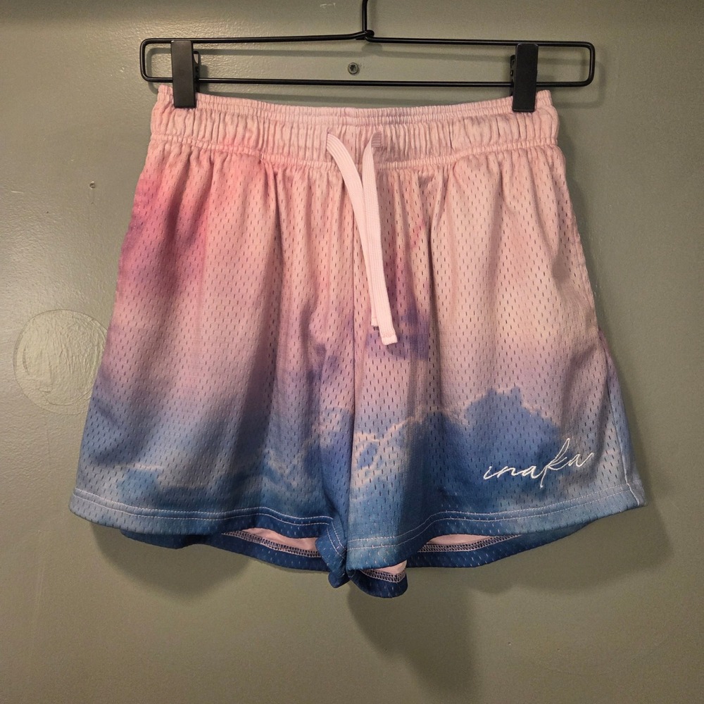 Inaka Power Azure Graphic‎ Mesh Shorts Active Gym, Size S, Pink Purple Blue